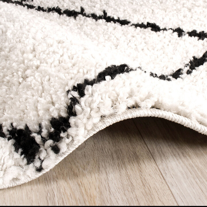 Tapis carré à poils longs - Grand Lines Crème/Noir - 5