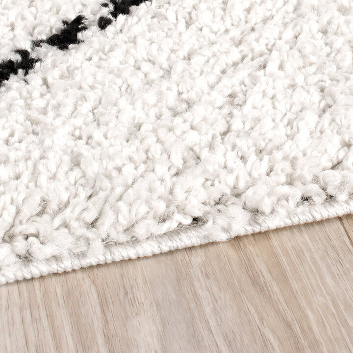 Tapis carré à poils longs - Grand Lines Crème/Noir - 6