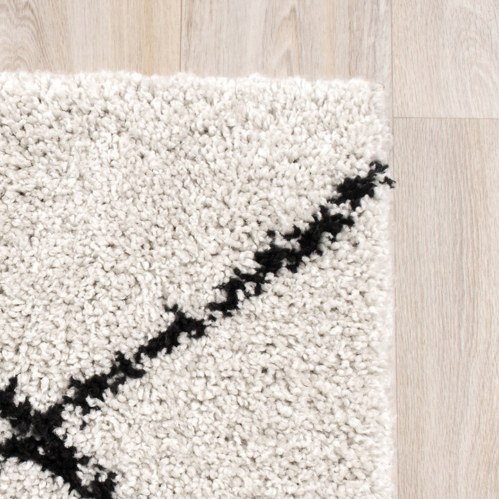 Tapis carré à poils longs - Grand Lines Crème/Noir - 7