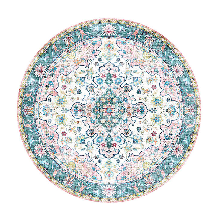 Tapis vintage rond - Lily Oriental Bleu/Rose - 1