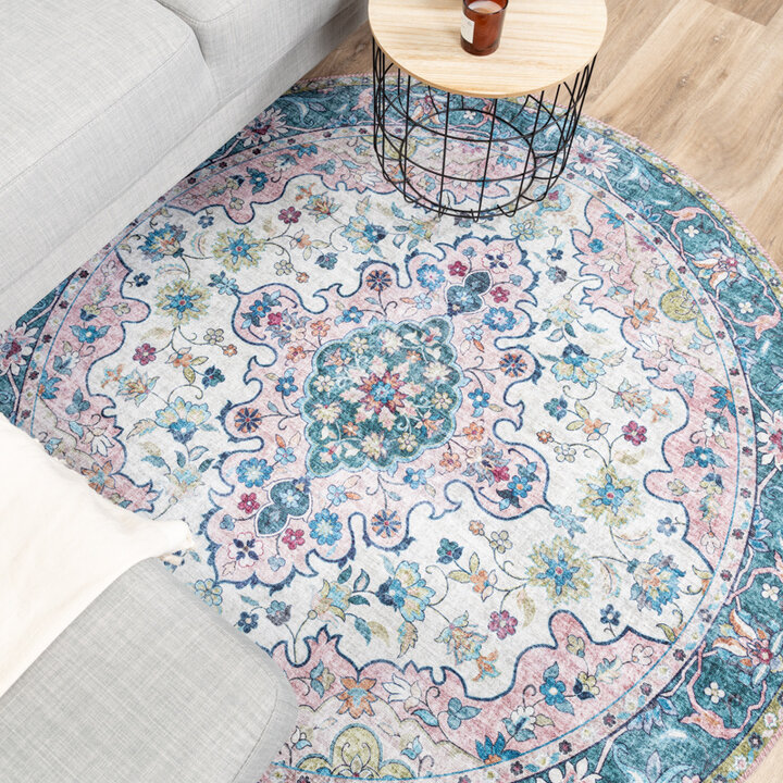 Tapis vintage rond - Lily Oriental Bleu/Rose - 3