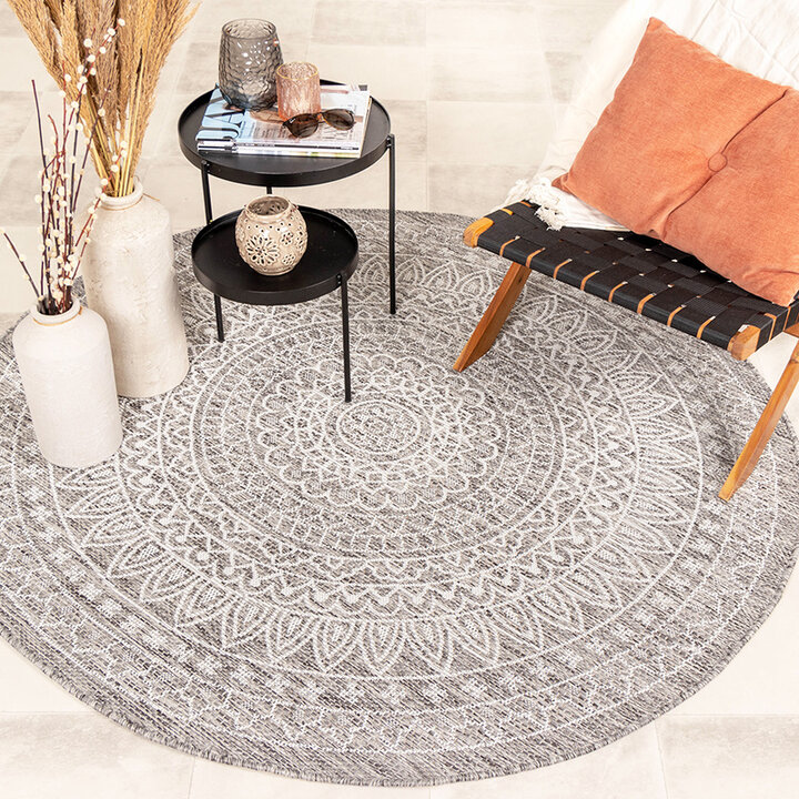 Tapis d'extérieur rond - Summer Azteca Gris Clair - 3