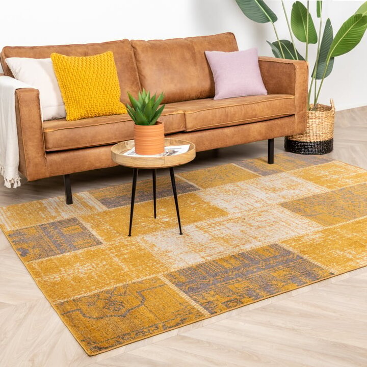 Tapis patchwork - Spring Jaune Ocre/Taupe