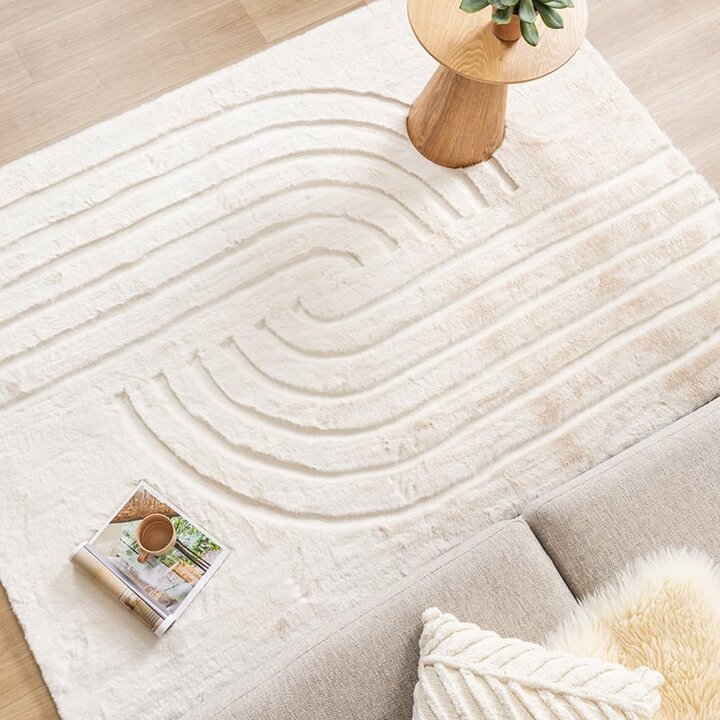 Tapis doux à poils longs - Carvy Curves Crème