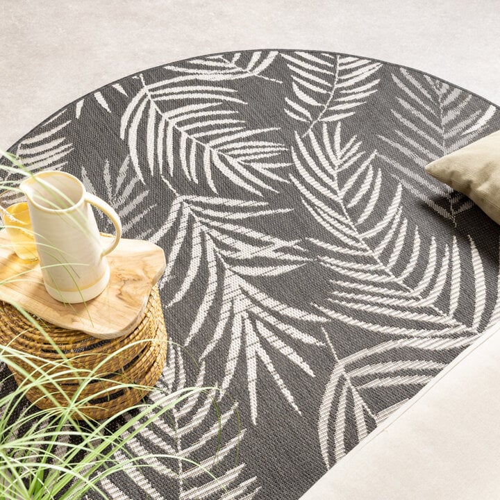 Tapis d'extérieur rond - Malta Leaves Noir - 3