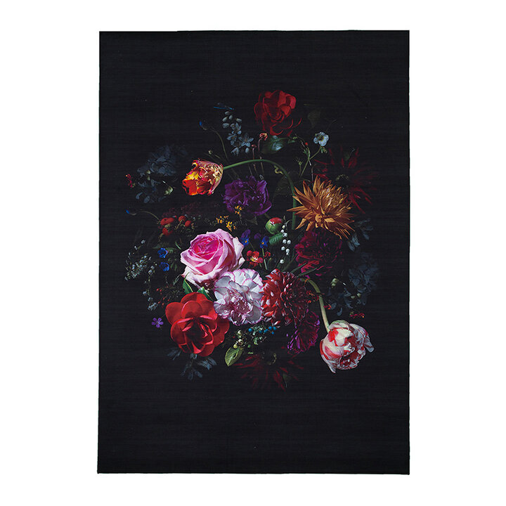 Tapis rond à fleurs - Florine Noir/Rose - 1