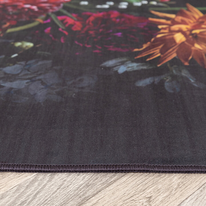 Tapis rond à fleurs - Florine Noir/Rose - 4
