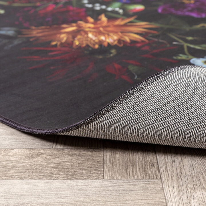Tapis rond à fleurs - Florine Noir/Rose - 5