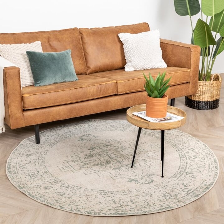 Tapis vintage rond - Spring Ethnic Crème/Vert