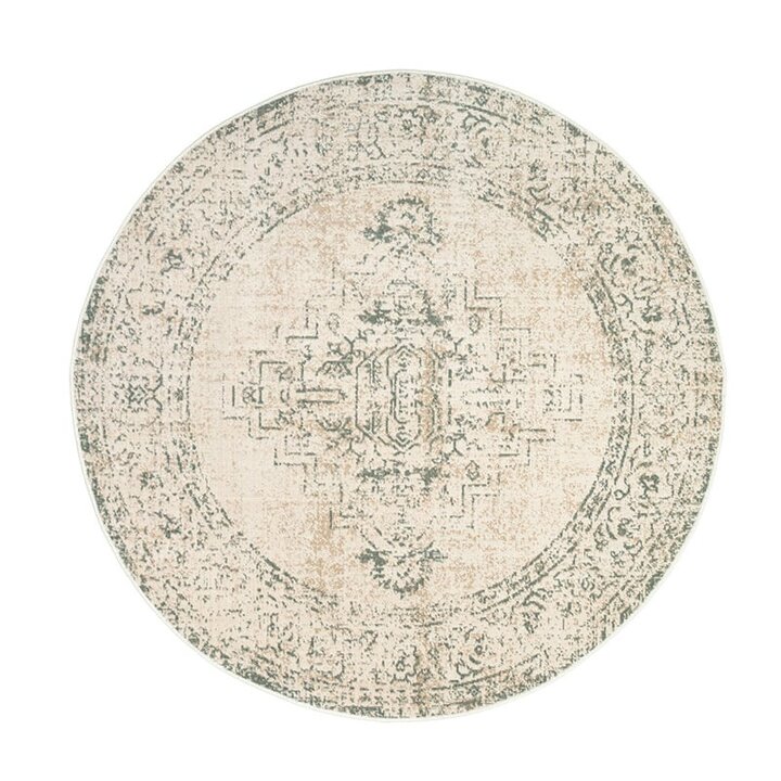 Tapis vintage rond - Spring Ethnic Crème/Vert - 1