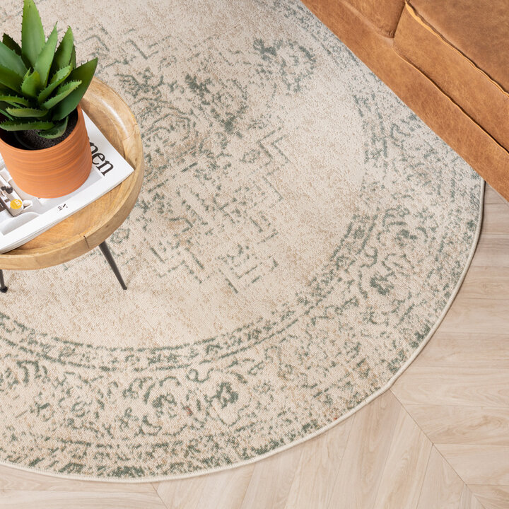 Tapis vintage rond - Spring Ethnic Crème/Vert - 3