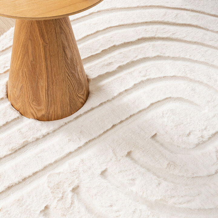 Tapis rond à poils longs - Carvy Curves Crème - 3