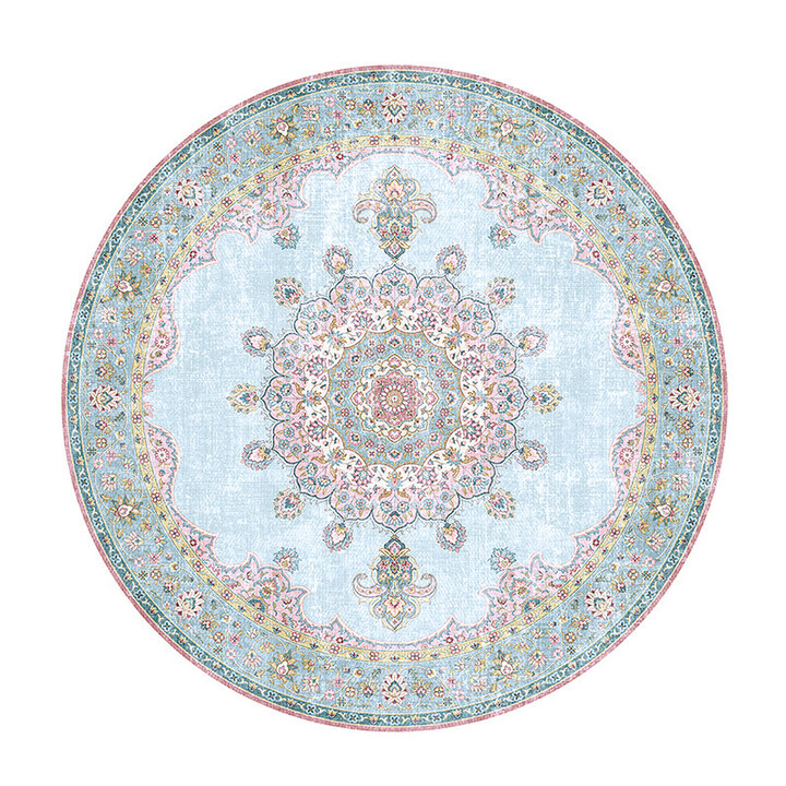 Tapis vintage rond - Lily Medaillon Bleu Clair - 1