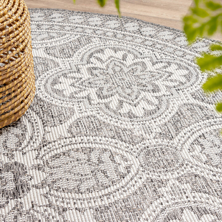 Tapis d'extérieur rond - Summer Oriental Gris Clair - 5