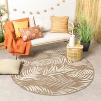 Tapis d'extérieur rond - Malta Leaves Naturel