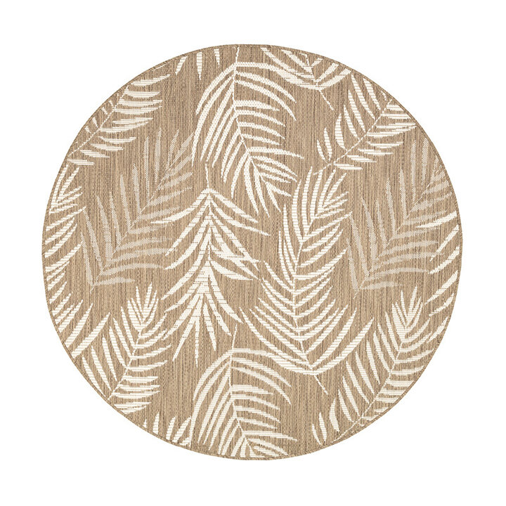 Tapis d'extérieur rond - Malta Leaves Naturel - 1