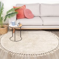 Tapis rond à poils longs - Lofty Fringe Crème/Blanc