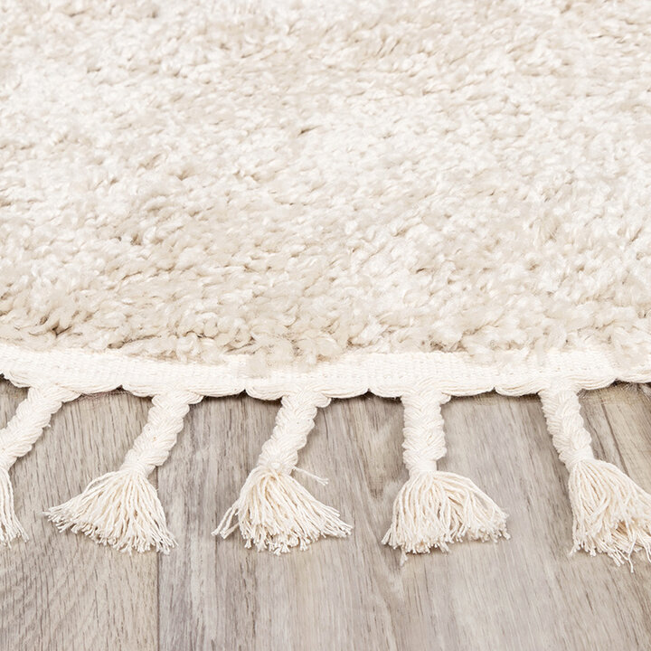 Tapis rond à poils longs - Lofty Fringe Crème/Blanc - 6