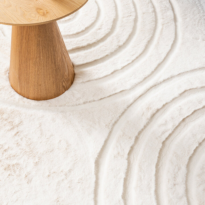 Tapis rond à poils longs - Carvy Arches Crème - 3