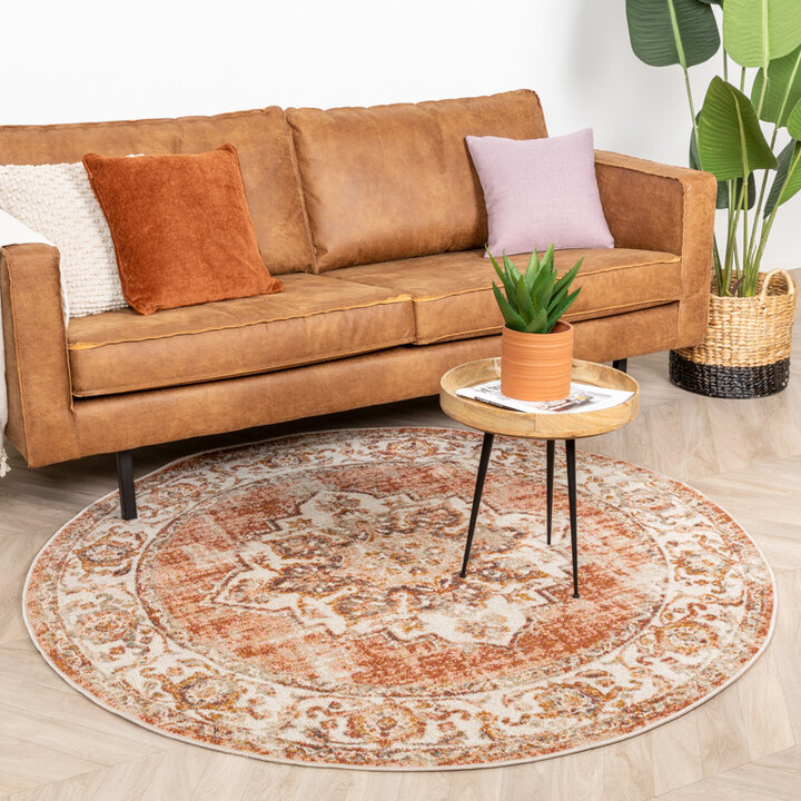 Tapis vintage rond - Spring Medaillon Terra/Crème