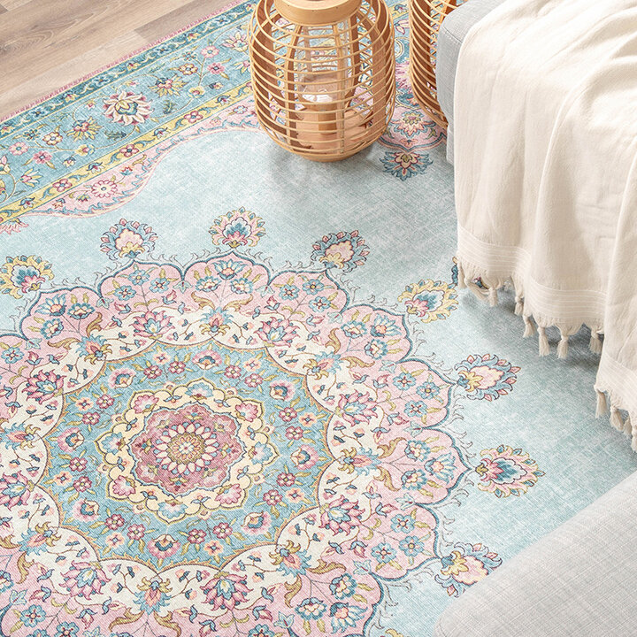 Tapis vintage - Lily Medaillon Bleu Clair - 3