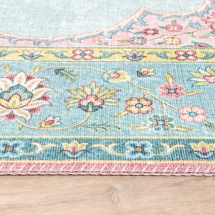 Tapis vintage - Lily Medaillon Bleu Clair - 4