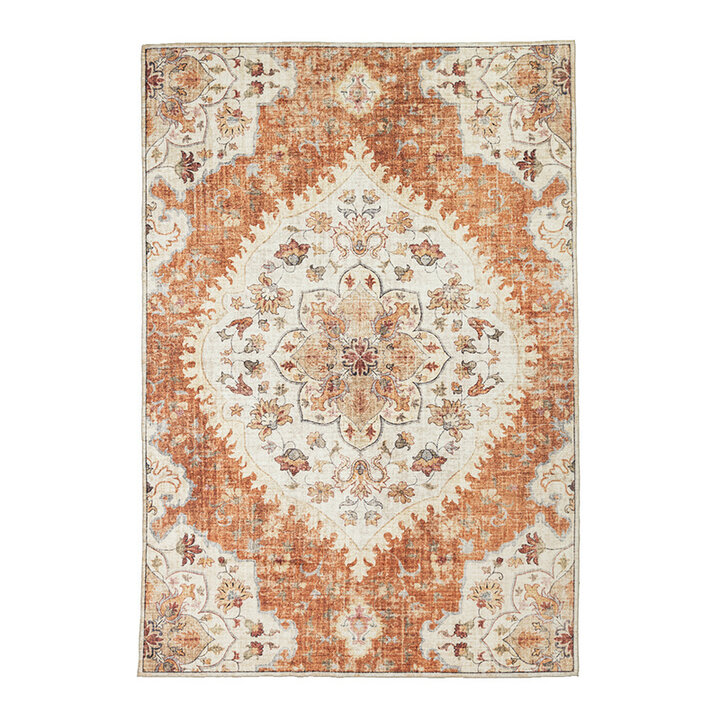 Tapis ovale à poils longs - Santo Mandala Terracotta - 1
