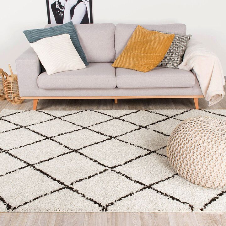 Tapis à poils longs - Grand Lines Crème/Noir - 4