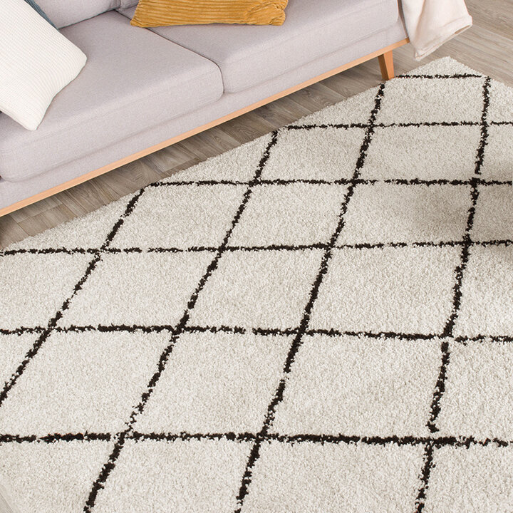 Tapis à poils longs - Grand Lines Crème/Noir - 6