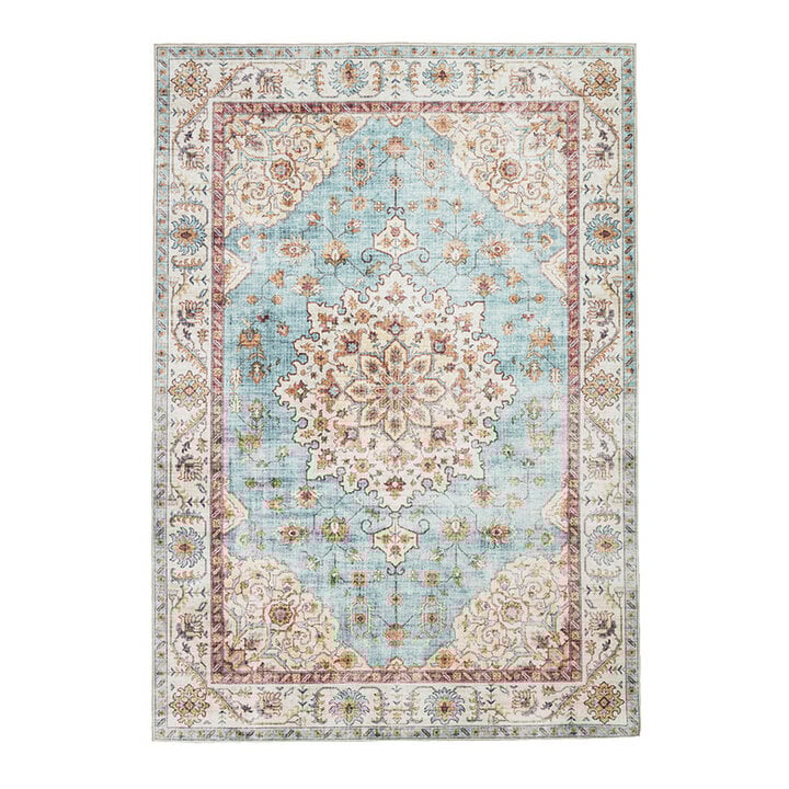 Tapis ovale à poils longs - Santo Medaillon Bleu Clair - 1