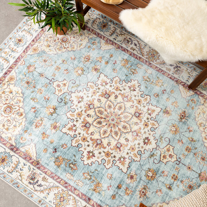 Tapis ovale à poils longs - Santo Medaillon Bleu Clair - 3