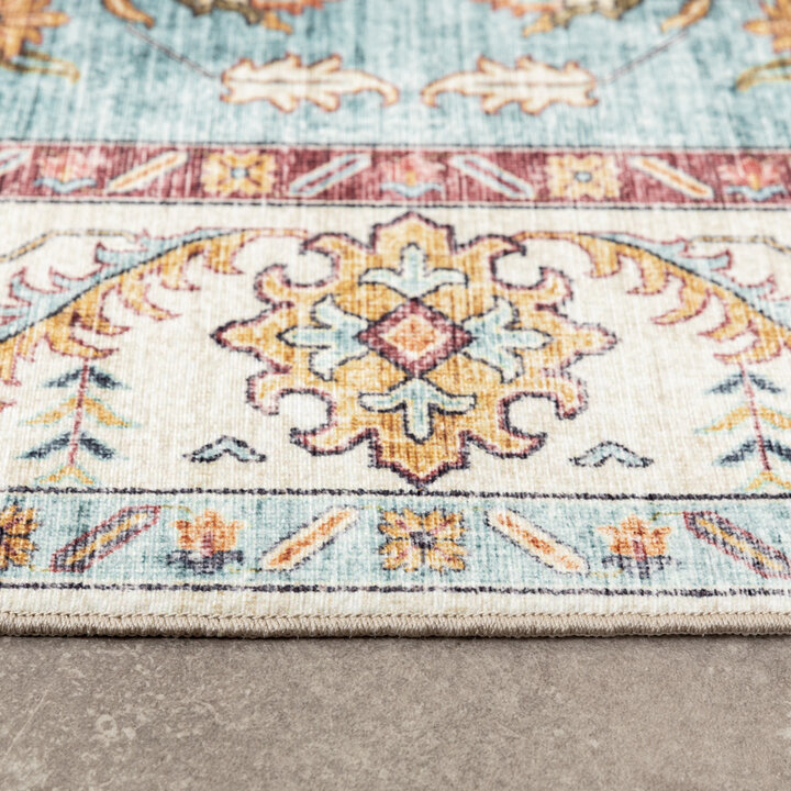 Tapis ovale à poils longs - Santo Medaillon Bleu Clair - 5