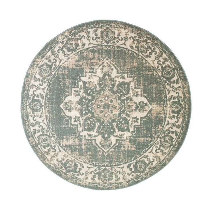Tapis vintage rond - Spring Medaillon Vert/Crème - 1