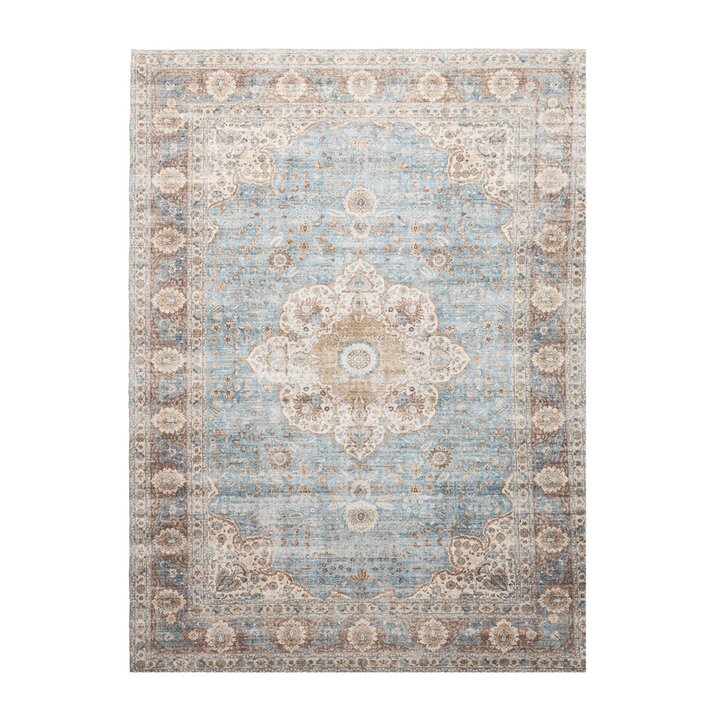 Tapis rond en jute d'extérieur - Kairo Medaillon Bleu Clair/Crème - 1