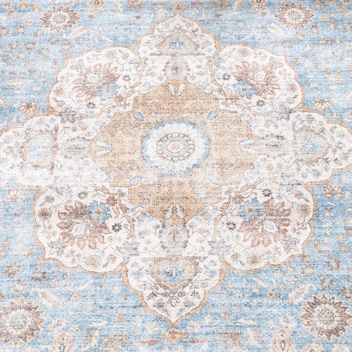 Tapis rond en jute d'extérieur - Kairo Medaillon Bleu Clair/Crème - 4
