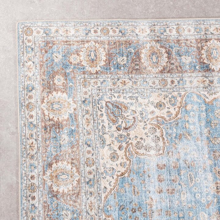 Tapis rond en jute d'extérieur - Kairo Medaillon Bleu Clair/Crème - 5