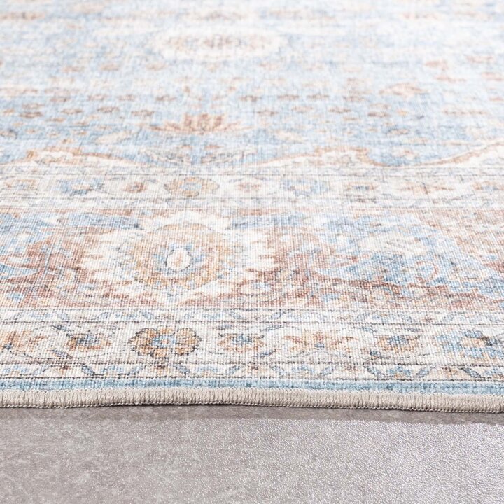 Tapis rond en jute d'extérieur - Kairo Medaillon Bleu Clair/Crème - 6