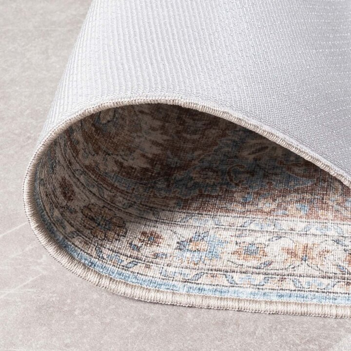 Tapis rond en jute d'extérieur - Kairo Medaillon Bleu Clair/Crème - 7