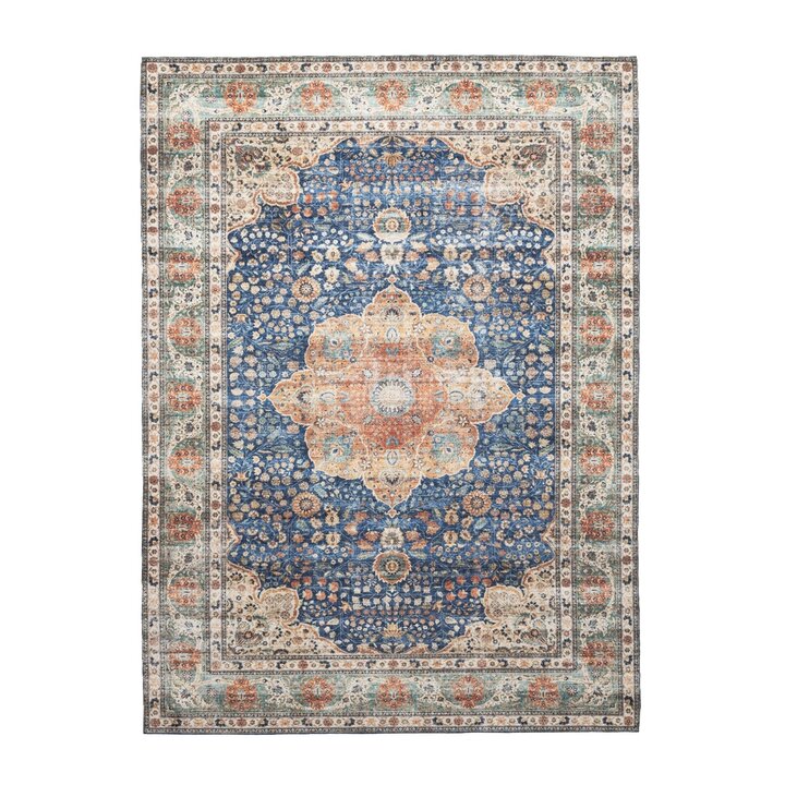 Tapis rond en jute d'extérieur - Kairo Medaillon Bleu Foncé/Terracotta - 1