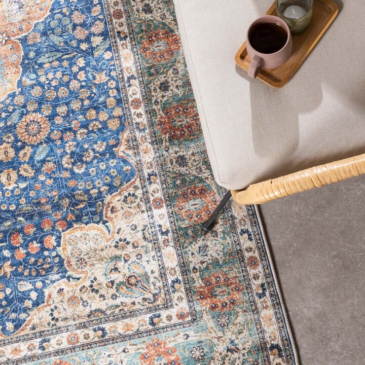 Tapis rond en jute d'extérieur - Kairo Medaillon Bleu Foncé/Terracotta - 3
