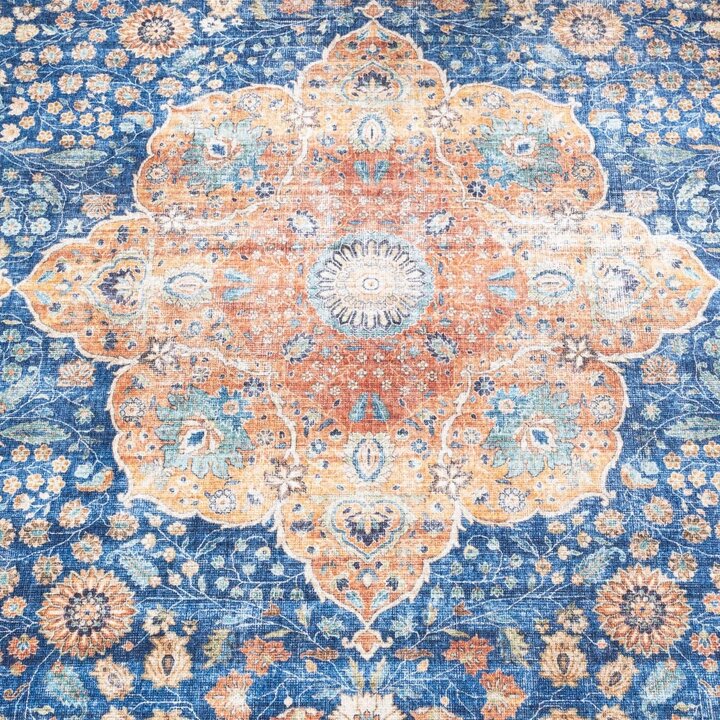 Tapis rond en jute d'extérieur - Kairo Medaillon Bleu Foncé/Terracotta - 4