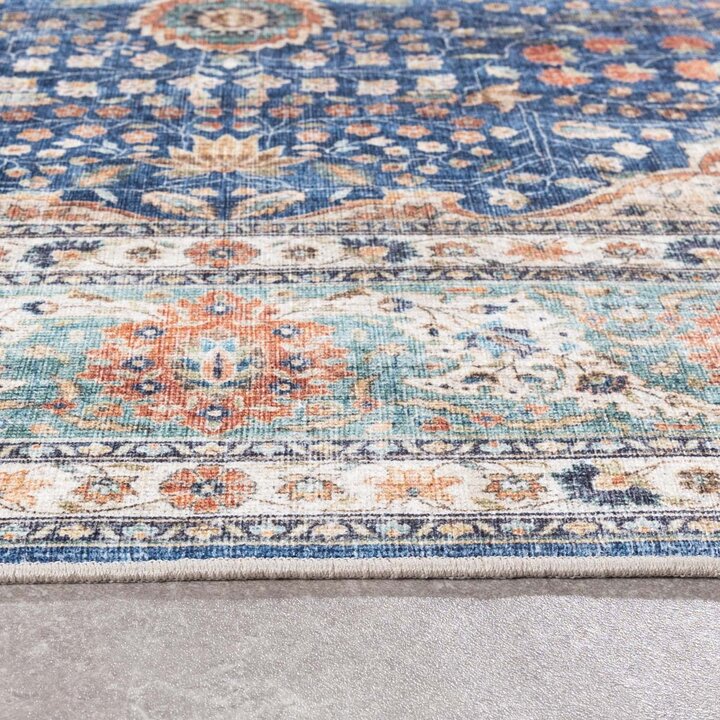 Tapis rond en jute d'extérieur - Kairo Medaillon Bleu Foncé/Terracotta - 6