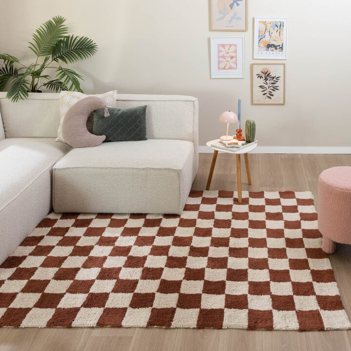 Tapis en coton - Gambit Marron/Blanc