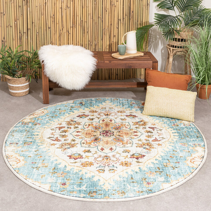 Tapis intérieur et extérieur - Santo Mandala Bleu Clair