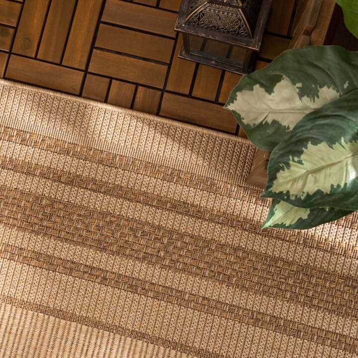 Tapis d'extérieur en jute - Mavi Border Crème/Marron - 2