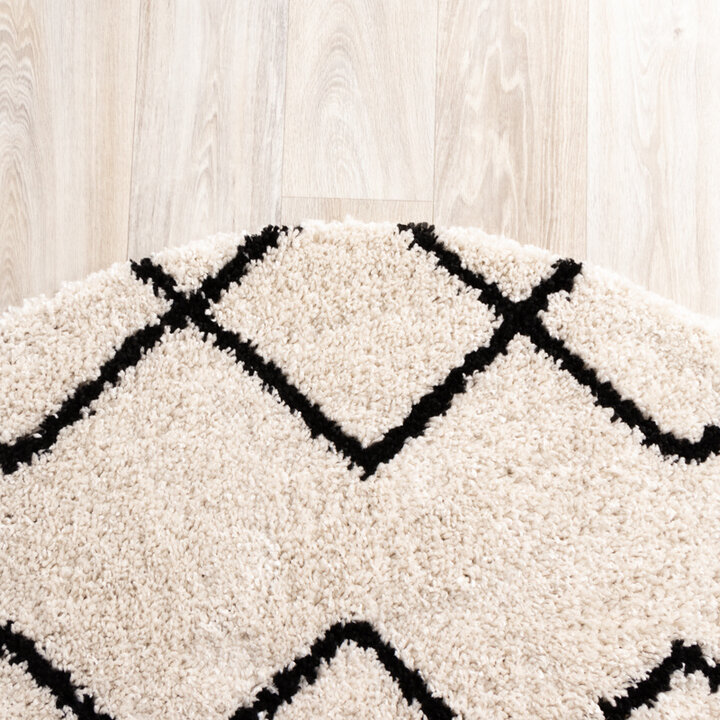 Tapis rond à poils longs - Grand Diamond Crème/Noir - 4