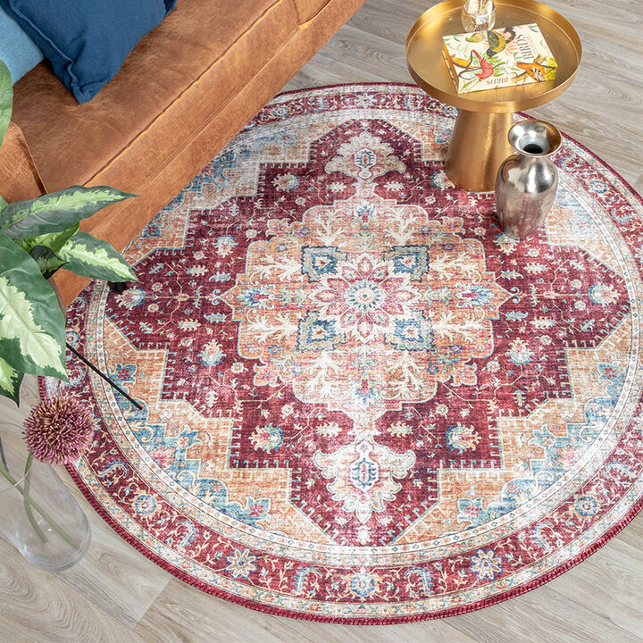 Tapis vintage rond - Azara Rouge - 3