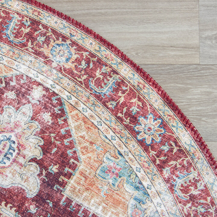 Tapis vintage rond - Azara Rouge - 4