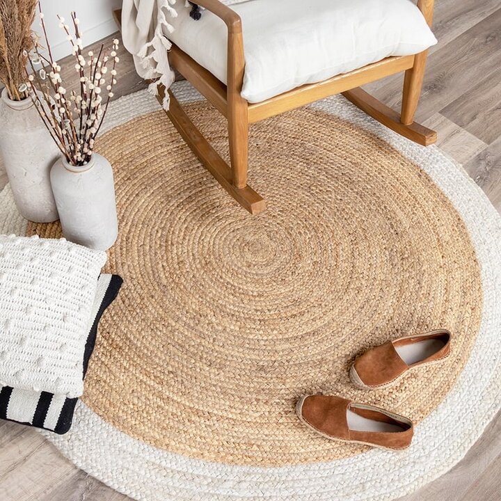 Tapis en jute - Fair Rond Naturel/Blanc