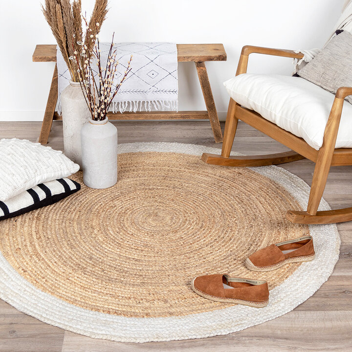 Tapis en jute - Fair Rond Naturel/Blanc - 3